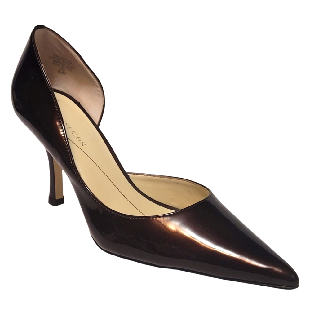 Anne Klein Christa Patent Bronze Leather Pointed Toe Slip-on Pumps Heels - Picture 2 of 13